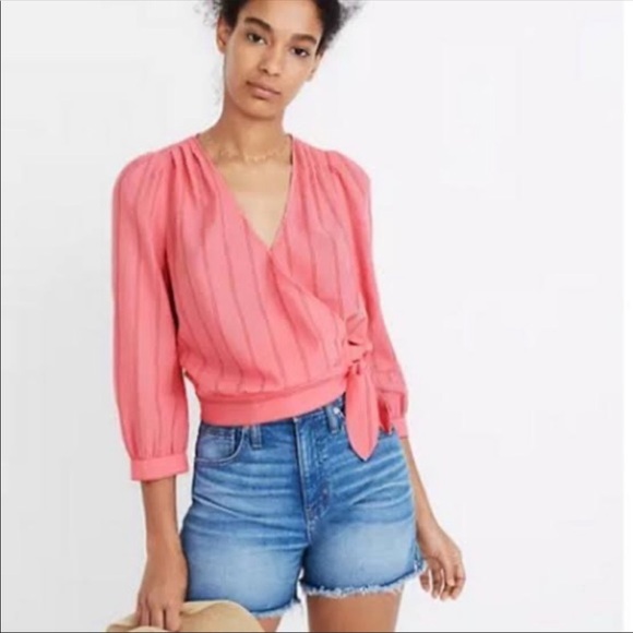 Madewell Tops - Madewell Wrap Cecilia Stripe Top | Pink Red | Size XSmall